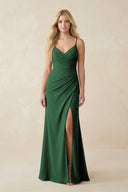 Ruched Sheath Spaghetti Strap Chiffon Bridesmaid Dress in Dark Green - KissProm BRIDESMAID DRESSES
