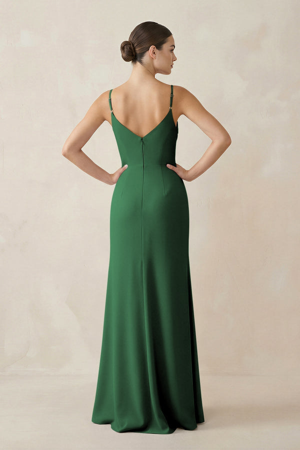 Ruched Sheath Spaghetti Strap Chiffon Bridesmaid Dress in Dark Green - KissProm Bridesmaid Dresses