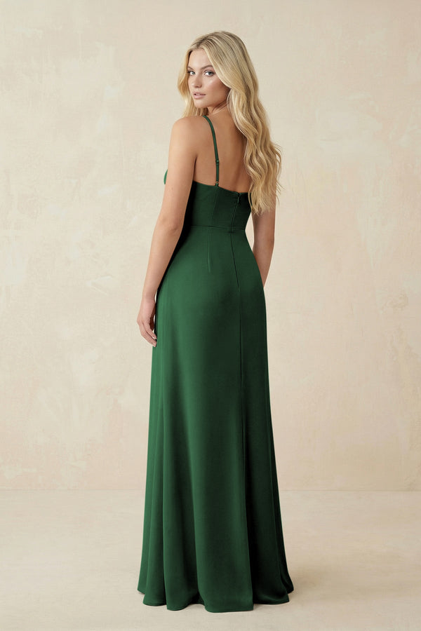 Ruched Sheath Spaghetti Strap Chiffon Bridesmaid Dress in Dark Green - KissProm BRIDESMAID DRESSES