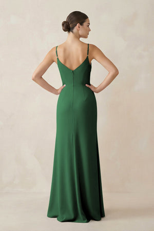 Ruched Sheath Spaghetti Strap Chiffon Bridesmaid Dress in Dark Green - KissProm Bridesmaid Dresses
