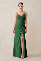 Ruched Sheath Spaghetti Strap Chiffon Bridesmaid Dress in Dark Green - KissProm Bridesmaid Dresses