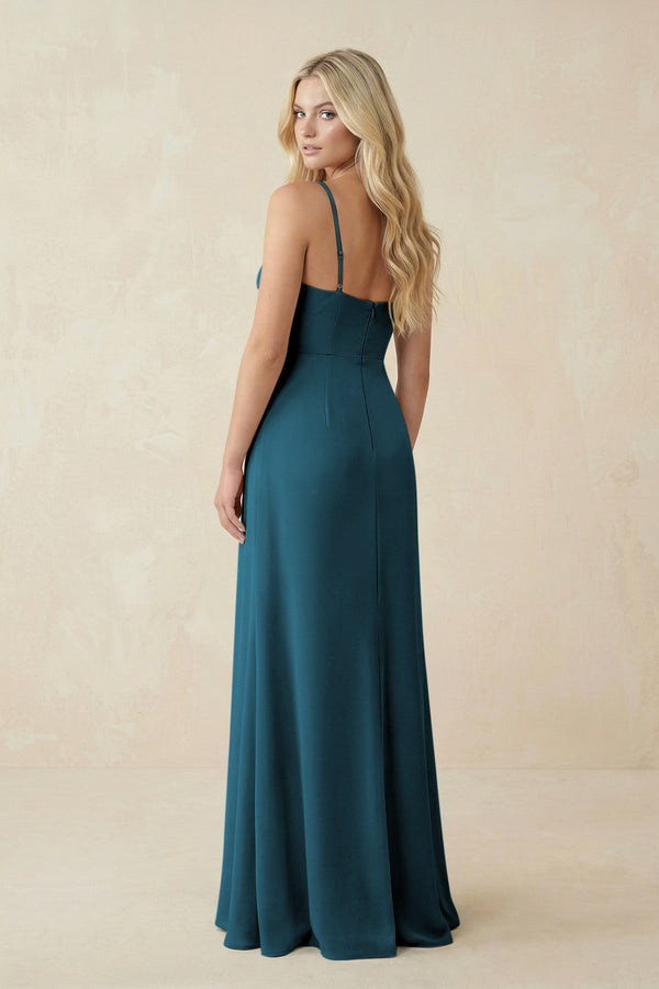 Ruched Sheath Spaghetti Strap Chiffon Bridesmaid Dress in Dark Teal - KissProm BRIDESMAID DRESSES