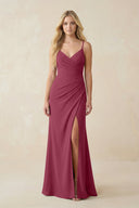Ruched Sheath Spaghetti Strap Chiffon Bridesmaid Dress in Desert Rose - KissProm BRIDESMAID DRESSES