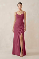 Ruched Sheath Spaghetti Strap Chiffon Bridesmaid Dress in Desert Rose - KissProm Bridesmaid Dresses