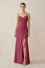 Ruched Sheath Spaghetti Strap Chiffon Bridesmaid Dress in Desert Rose - KissProm Bridesmaid Dresses