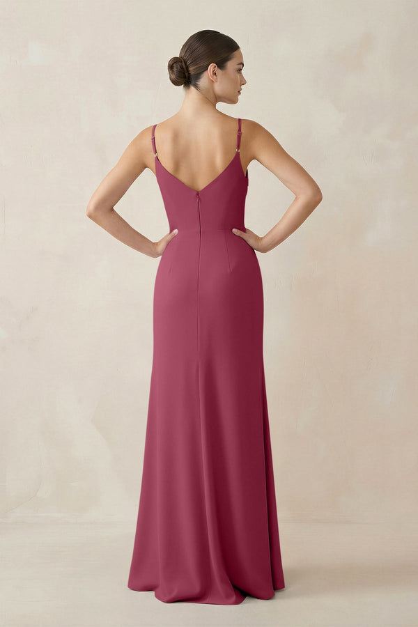 Ruched Sheath Spaghetti Strap Chiffon Bridesmaid Dress in Desert Rose - KissProm Bridesmaid Dresses