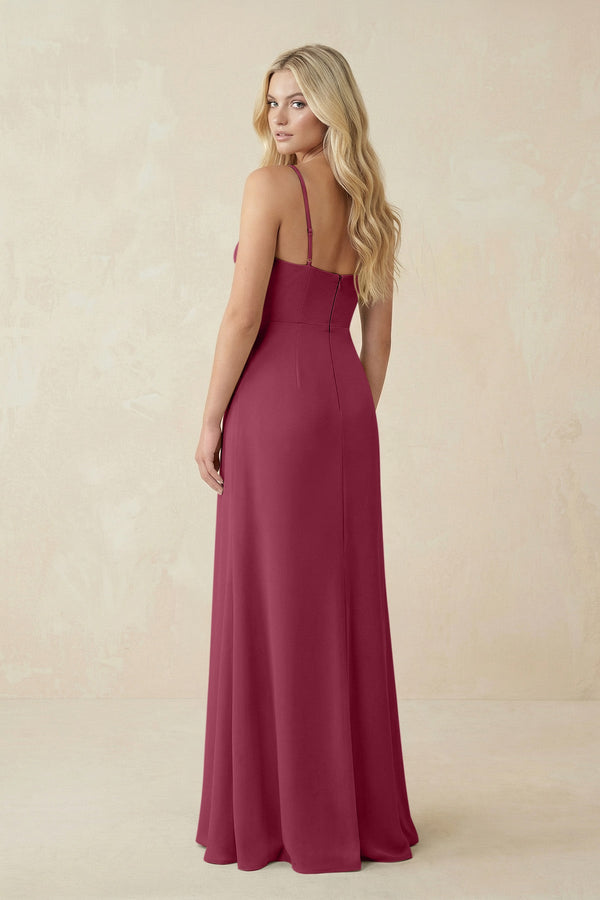 Ruched Sheath Spaghetti Strap Chiffon Bridesmaid Dress in Desert Rose - KissProm BRIDESMAID DRESSES