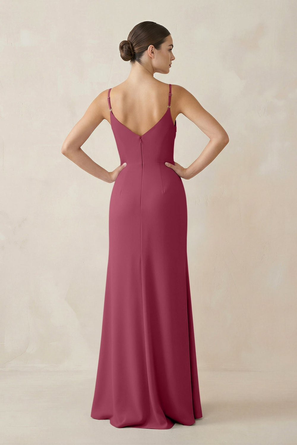 Ruched Sheath Spaghetti Strap Chiffon Bridesmaid Dress in Desert Rose - KissProm Bridesmaid Dresses