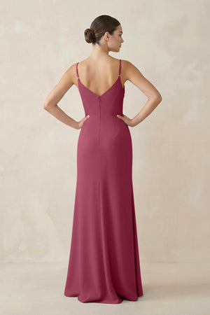 Ruched Sheath Spaghetti Strap Chiffon Bridesmaid Dress in Desert Rose - KissProm Bridesmaid Dresses