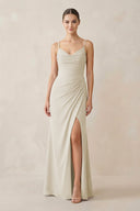 Ruched Sheath Spaghetti Strap Chiffon Bridesmaid Dress in Dove Gray - KissProm Bridesmaid Dresses