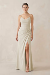 Ruched Sheath Spaghetti Strap Chiffon Bridesmaid Dress in Dove Gray - KissProm Bridesmaid Dresses