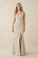 Ruched Sheath Spaghetti Strap Chiffon Bridesmaid Dress in Dove Gray - KissProm BRIDESMAID DRESSES