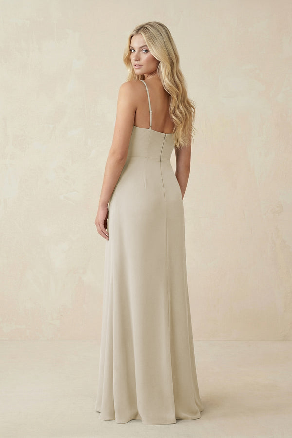 Ruched Sheath Spaghetti Strap Chiffon Bridesmaid Dress in Dove Gray - KissProm BRIDESMAID DRESSES