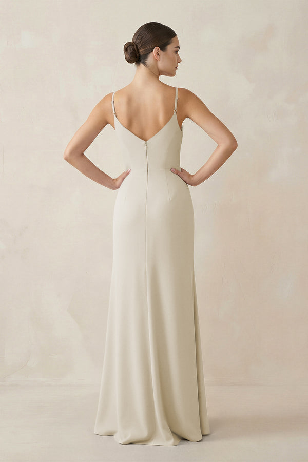 Ruched Sheath Spaghetti Strap Chiffon Bridesmaid Dress in Dove Gray - KissProm Bridesmaid Dresses
