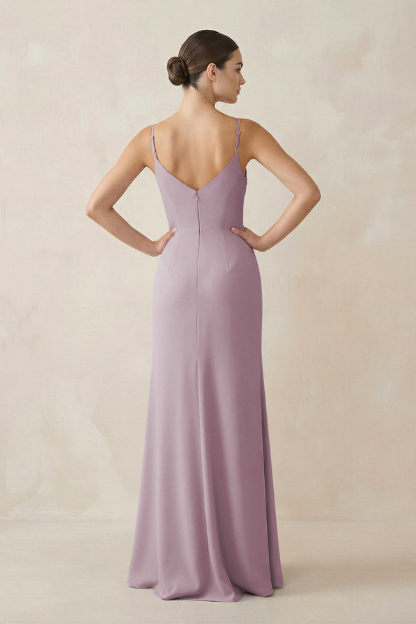 Ruched Sheath Spaghetti Strap Chiffon Bridesmaid Dress in Dusk - KissProm Bridesmaid Dresses