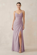 Ruched Sheath Spaghetti Strap Chiffon Bridesmaid Dress in Dusk - KissProm Bridesmaid Dresses