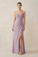 Ruched Sheath Spaghetti Strap Chiffon Bridesmaid Dress in Dusk - KissProm Bridesmaid Dresses