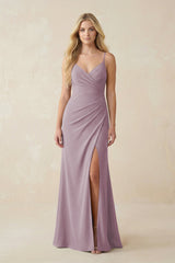 Ruched Sheath Spaghetti Strap Chiffon Bridesmaid Dress in Dusk - KissProm BRIDESMAID DRESSES