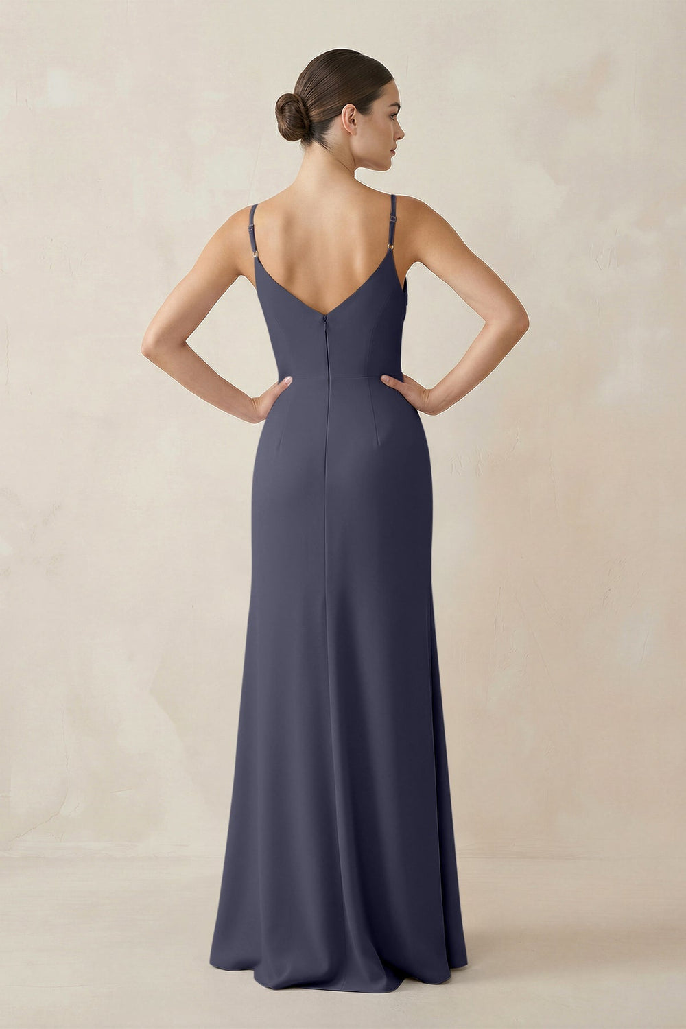 Ruched Sheath Spaghetti Strap Chiffon Bridesmaid Dress in Dusk Blue - KissProm Bridesmaid Dresses