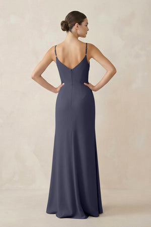 Ruched Sheath Spaghetti Strap Chiffon Bridesmaid Dress in Dusk Blue - KissProm Bridesmaid Dresses