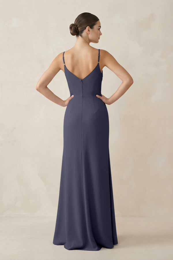 Ruched Sheath Spaghetti Strap Chiffon Bridesmaid Dress in Dusk Blue - KissProm Bridesmaid Dresses