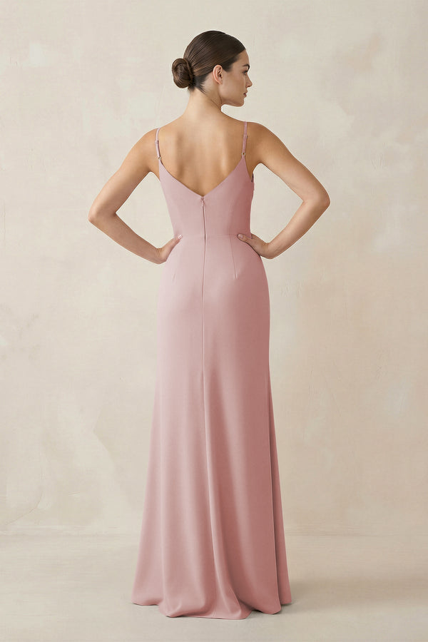 Ruched Sheath Spaghetti Strap Chiffon Bridesmaid Dress in Dusty Rose - KissProm Bridesmaid Dresses