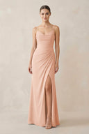 Ruched Sheath Spaghetti Strap Chiffon Bridesmaid Dress in English Rose - KissProm Bridesmaid Dresses