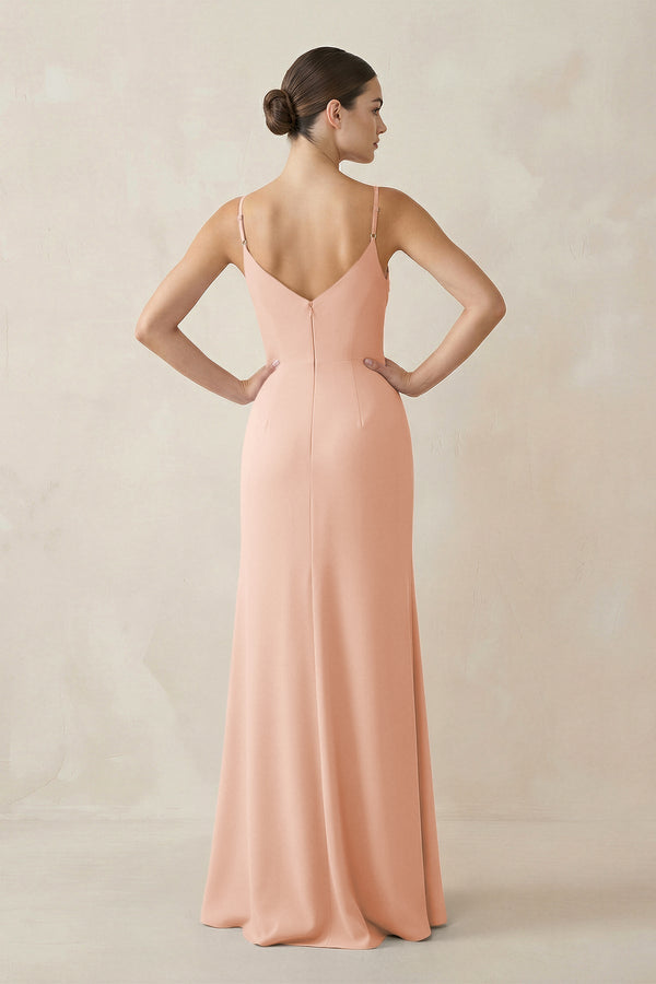 Ruched Sheath Spaghetti Strap Chiffon Bridesmaid Dress in English Rose - KissProm Bridesmaid Dresses