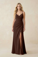 Ruched Sheath Spaghetti Strap Chiffon Bridesmaid Dress in Espresso - KissProm BRIDESMAID DRESSES