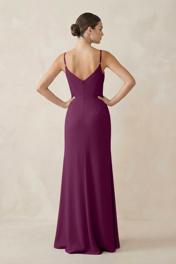 Ruched Sheath Spaghetti Strap Chiffon Bridesmaid Dress in Fig - KissProm Bridesmaid Dresses