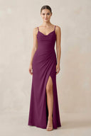 Ruched Sheath Spaghetti Strap Chiffon Bridesmaid Dress in Fig - KissProm Bridesmaid Dresses