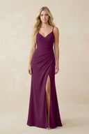 Ruched Sheath Spaghetti Strap Chiffon Bridesmaid Dress in Fig - KissProm BRIDESMAID DRESSES