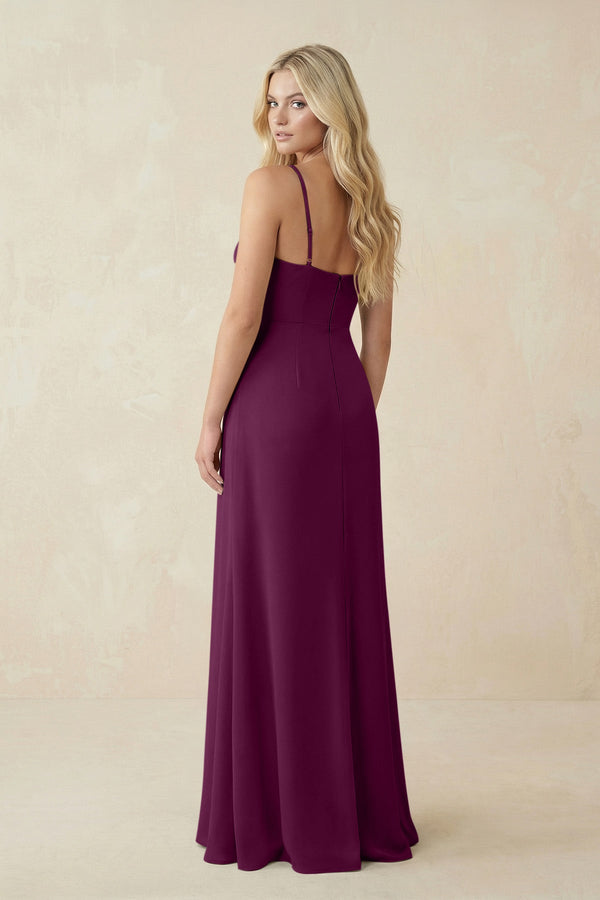 Ruched Sheath Spaghetti Strap Chiffon Bridesmaid Dress in Fig - KissProm BRIDESMAID DRESSES