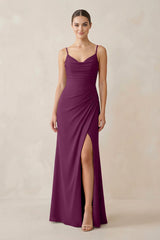 Ruched Sheath Spaghetti Strap Chiffon Bridesmaid Dress in Fig - KissProm Bridesmaid Dresses