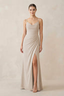 Ruched Sheath Spaghetti Strap Chiffon Bridesmaid Dress in Frost - KissProm Bridesmaid Dresses