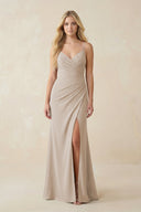 Ruched Sheath Spaghetti Strap Chiffon Bridesmaid Dress in Frost - KissProm BRIDESMAID DRESSES