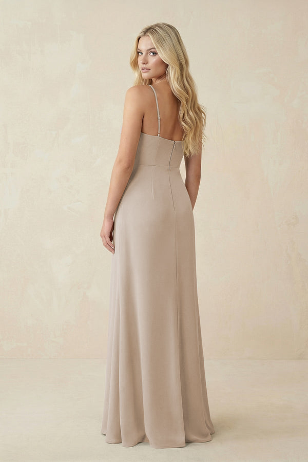 Ruched Sheath Spaghetti Strap Chiffon Bridesmaid Dress in Frost - KissProm BRIDESMAID DRESSES