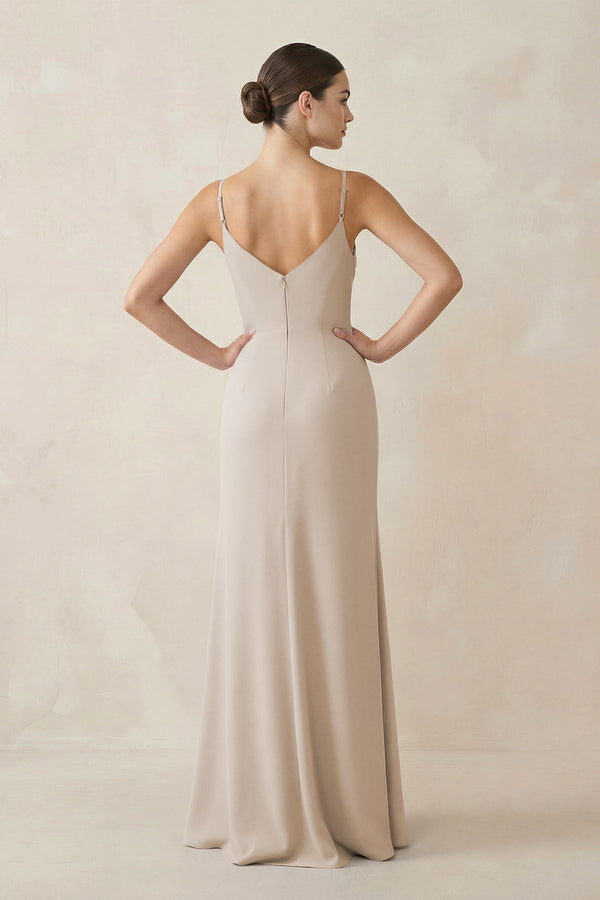 Ruched Sheath Spaghetti Strap Chiffon Bridesmaid Dress in Frost - KissProm Bridesmaid Dresses