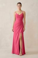 Ruched Sheath Spaghetti Strap Chiffon Bridesmaid Dress in Fuchsia - KissProm Bridesmaid Dresses
