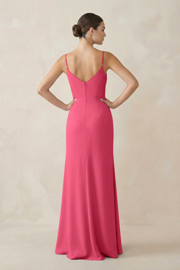 Ruched Sheath Spaghetti Strap Chiffon Bridesmaid Dress in Fuchsia - KissProm Bridesmaid Dresses