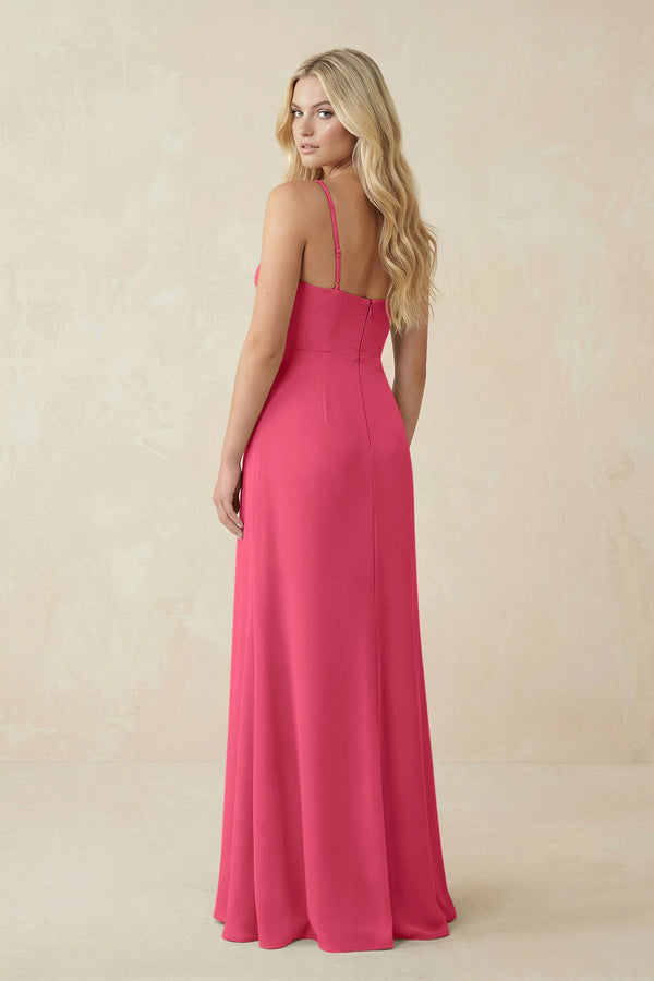 Ruched Sheath Spaghetti Strap Chiffon Bridesmaid Dress in Fuchsia - KissProm BRIDESMAID DRESSES