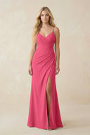 Ruched Sheath Spaghetti Strap Chiffon Bridesmaid Dress in Fuchsia - KissProm BRIDESMAID DRESSES