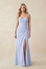 Ruched Sheath Spaghetti Strap Chiffon Bridesmaid Dress in Ice - KissProm BRIDESMAID DRESSES