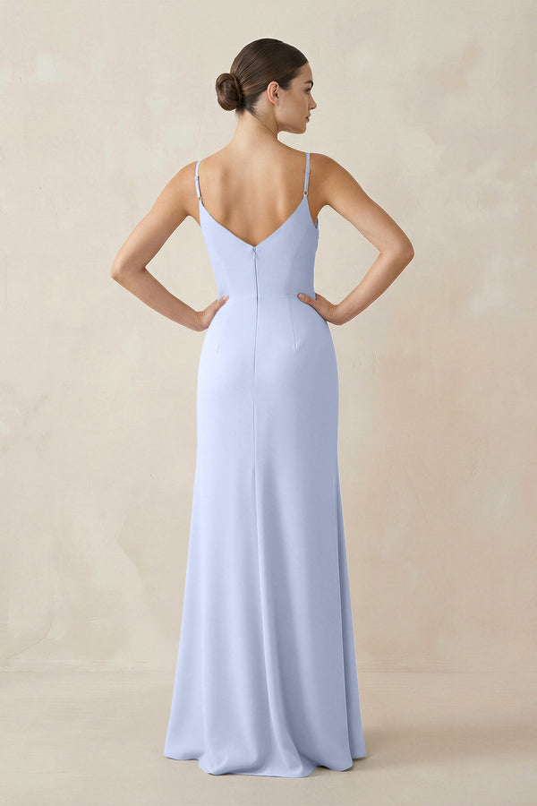 Ruched Sheath Spaghetti Strap Chiffon Bridesmaid Dress in Ice - KissProm Bridesmaid Dresses