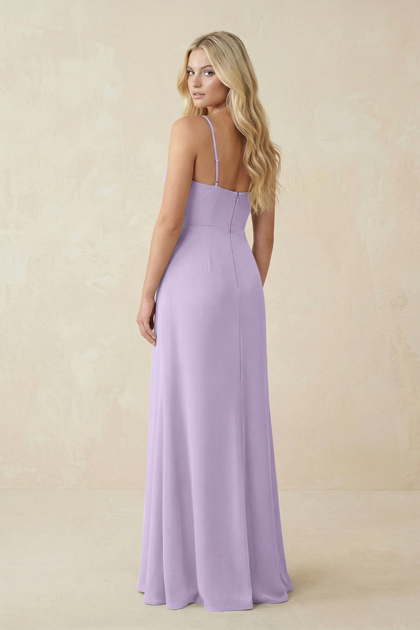 Ruched Sheath Spaghetti Strap Chiffon Bridesmaid Dress in Lavender - KissProm BRIDESMAID DRESSES