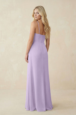 Ruched Sheath Spaghetti Strap Chiffon Bridesmaid Dress in Lavender - KissProm BRIDESMAID DRESSES