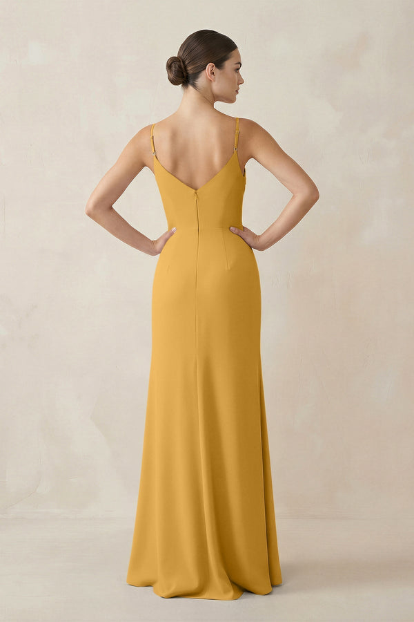 Ruched Sheath Spaghetti Strap Chiffon Bridesmaid Dress in Marigold - KissProm Bridesmaid Dresses