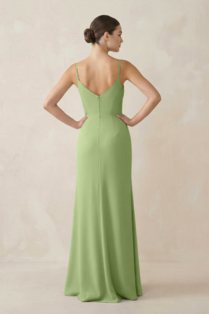 Ruched Sheath Spaghetti Strap Chiffon Bridesmaid Dress in Matcha - KissProm Bridesmaid Dresses