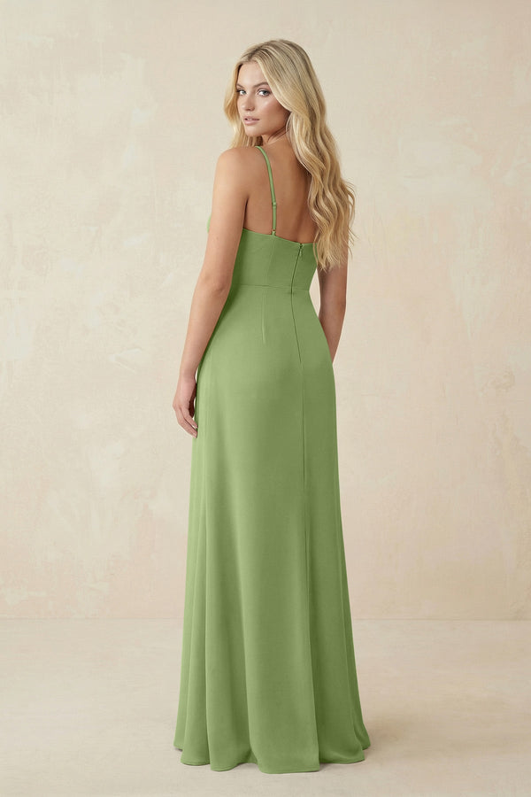 Ruched Sheath Spaghetti Strap Chiffon Bridesmaid Dress in Matcha - KissProm BRIDESMAID DRESSES