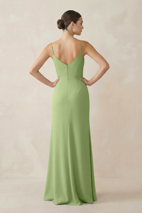 Ruched Sheath Spaghetti Strap Chiffon Bridesmaid Dress in Matcha - KissProm Bridesmaid Dresses
